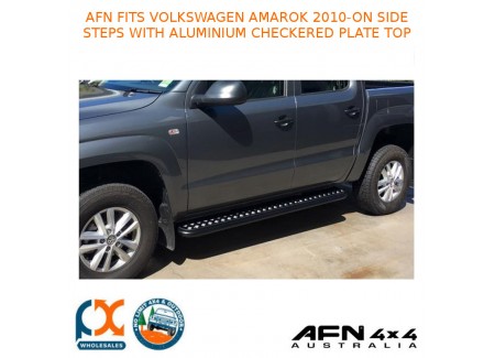 Afn Fits Volkswagen Amarok 2010-on Side Steps With Aluminium Checkered Plate Top