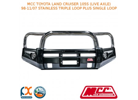 Mcc Phoenix Bullbar Stainless Triple Loop Plus Single Loop Fits Toyota Land Cruiser 105s (live Axle) (1998-11/2007) (with Fog And Under Protection)