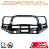 MCC PHOENIX BULLBAR STAINLESS TRIPLE LOOP PLUS SINGLE LOOP FITS TOYOTA LAND CRUISER 105S (LIVE AXLE) (1998-11/2007) (WITH FOG AND UNDER PROTECTION)