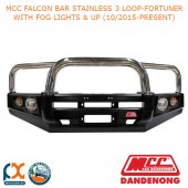 MCC FALCON BAR STAINLESS 3 LOOP-FORTUNER WITH FOG LIGHTS & UP (10/2015-PRESENT)