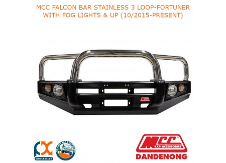 Mcc Falcon Bar Stainless 3 Loop-fortuner With Fog Lights & Up (10/2015-present)