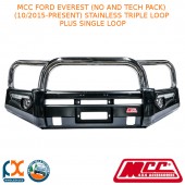 MCC PHOENIX BULLBAR STAINLESS TRIPLE LOOP PLUS SINGLE LOOP FITS FORD EVEREST (NO AND TECH PACK) (10/2015-PRESENT) (WITH FOG AND UNDER PROTECTION)