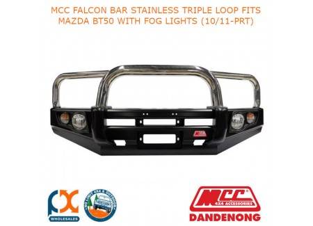 Mcc Falcon Bar Stainless Triple Loop Fits Mazda Bt50 With Fog Lights (10/11-prt)