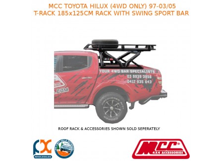 Mcc T-rack 185x125cm Rack W/ Swing Sport Bar Fits Toyota Hilux 4wd Only 97-03/05