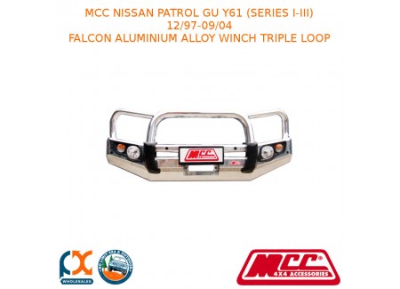 Mcc Falcon Bar Aluminium Alloy Winch Triple Loop Fits Nissan Patrol Gu Y61 (series I-iii) (12/1997-09/2004) (with Fog And Under Protection)