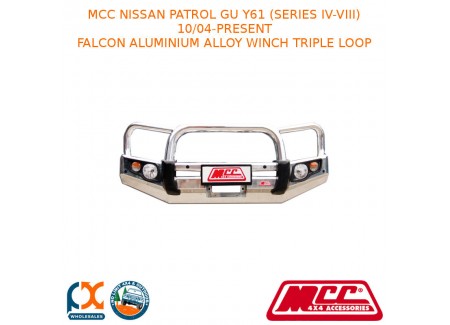 Mcc Falcon Bar Aluminium Alloy Winch Triple Loop Fits Nissan Patrol Gu Y61 (series Iv-viii) (10/2004-present) (with Fog And Under Protection)