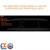 PIAK SIDE STEPS CURVED DOWN AL CHECKER PLATE BLACK FITS TOYOTA HILUX 2015+